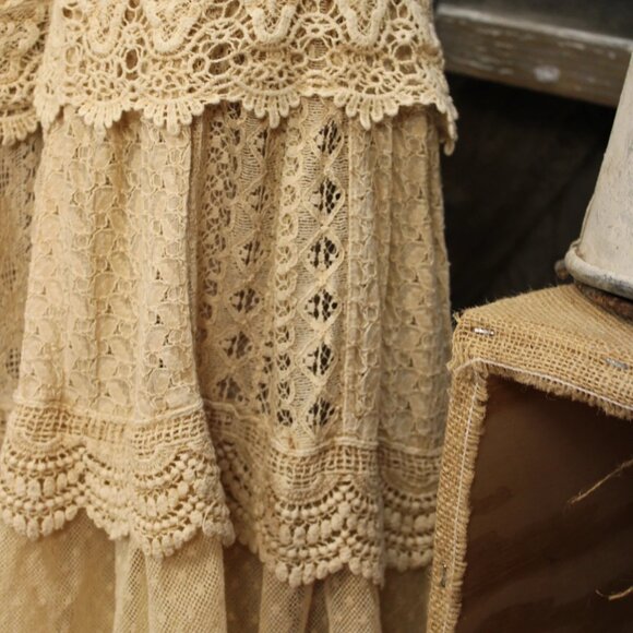 Desert Dream Cloud Pant Tiered Lace Net Trims Crochet Boho Romantic Bell Bottom - Picture 7 of 10